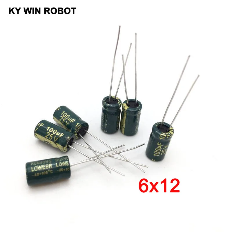Aluminum Electrolytic Capacitor 20pcs/lot 25V 100UF 6x12mm high frequency low impedance aluminum electrolytic capacitor 100uf 25v