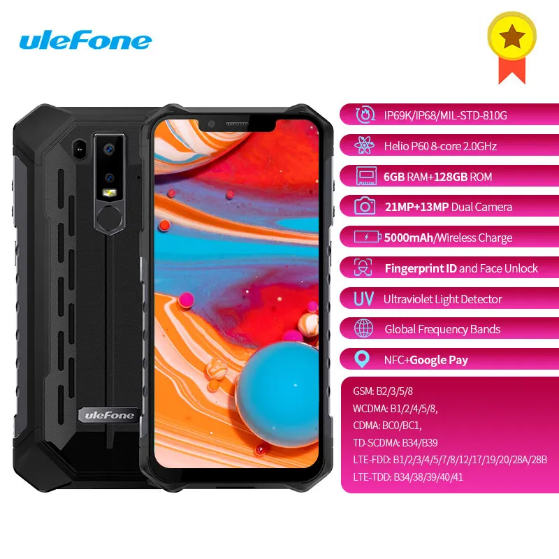 Смартфон Ulefone Armor 6 4G 6,2 дюймов Android 8,1 Восьмиядерный 2,0 ГГц 6 ГБ ОЗУ 128 Гб ПЗУ датчик отпечатков пальцев 5000 мАч мобильный телефон