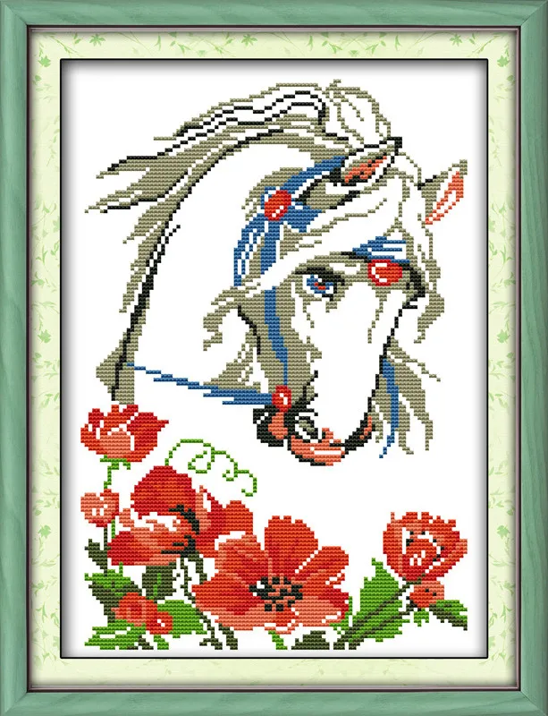 Charming Horse Cotton Animal DMC Cross Stitch Kits Canvas 11CT Accurate