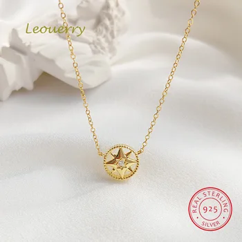 

Leouerry 925 Sterling Silver Eight-pointed Stars Inlaid Zircon Pendant Neckalce Gold Round Elegant Necklace for Women Jewelry