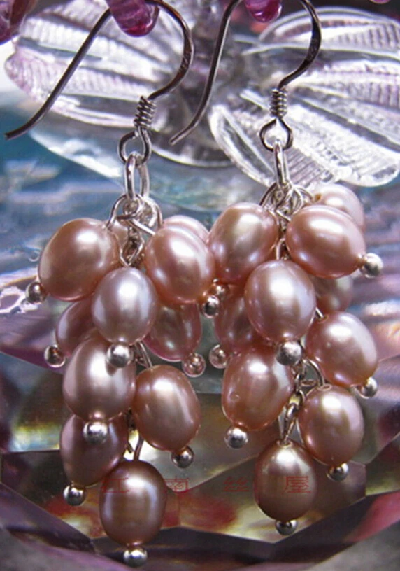 

free shipping 00112 Purple Rice Freshwater Cultured Pearl Earring Drop/Dangle