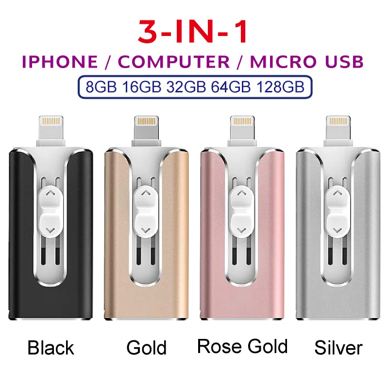 OTG USB флеш-накопитель 16 ГБ 32 ГБ 64 Гб 128 ГБ флеш-накопитель металлический USB флеш-накопитель для iPhone X 8 7 6 Plus 6S 5S 5C iPad Mini Air 2 usb 3,0