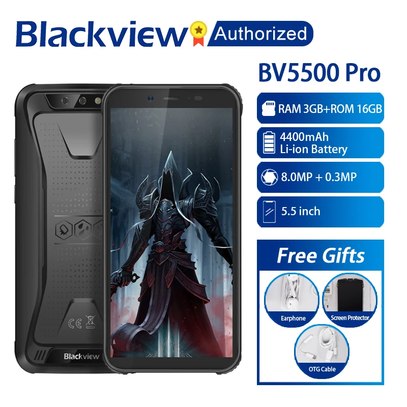 Смартфон Blackview BV5500 Pro водонепроницаемый IP68 экран 5 дюйма 3 гб озу 16 пзу Android 9 0