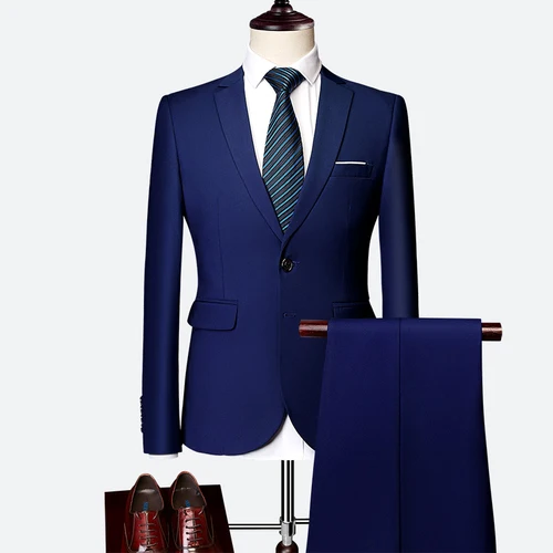 Мужская деловая Повседневная рабочая одежда большого размера, Одноцветный тонкий мужской костюм, Свадебный комплект из 2 предметов для жениха(пиджак+ брюки), S-6XL - Цвет: Royal blue