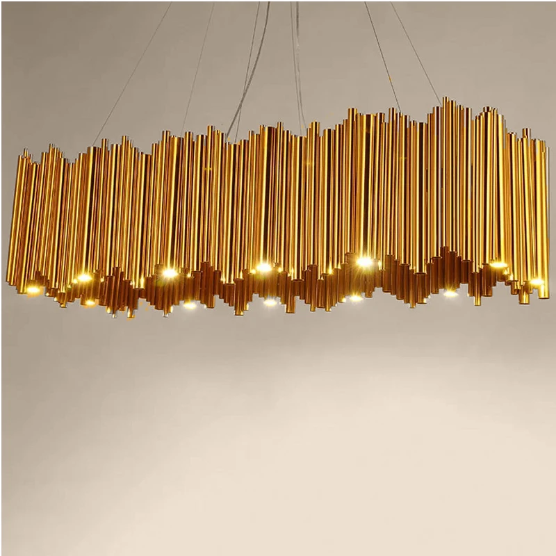 

Post modern pendant light Creative gold designer Arts Aluminum Tube plating luxury G9 LED Light Bedroom Living Room hall villa