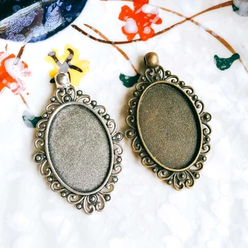 

5pcs/lot 20x30mm Necklace Pendant Setting Antique Bronze Silver Color Glass Cabochon Blank Base Supplies for Jewelry T104