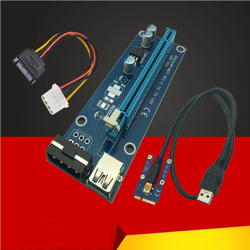 Мини PCIE Riser Card PCI-E PCI Express 1x to 16x USB 3,0 кабель SATA to 4Pin IDE Molex источник питания для майнинга BTC