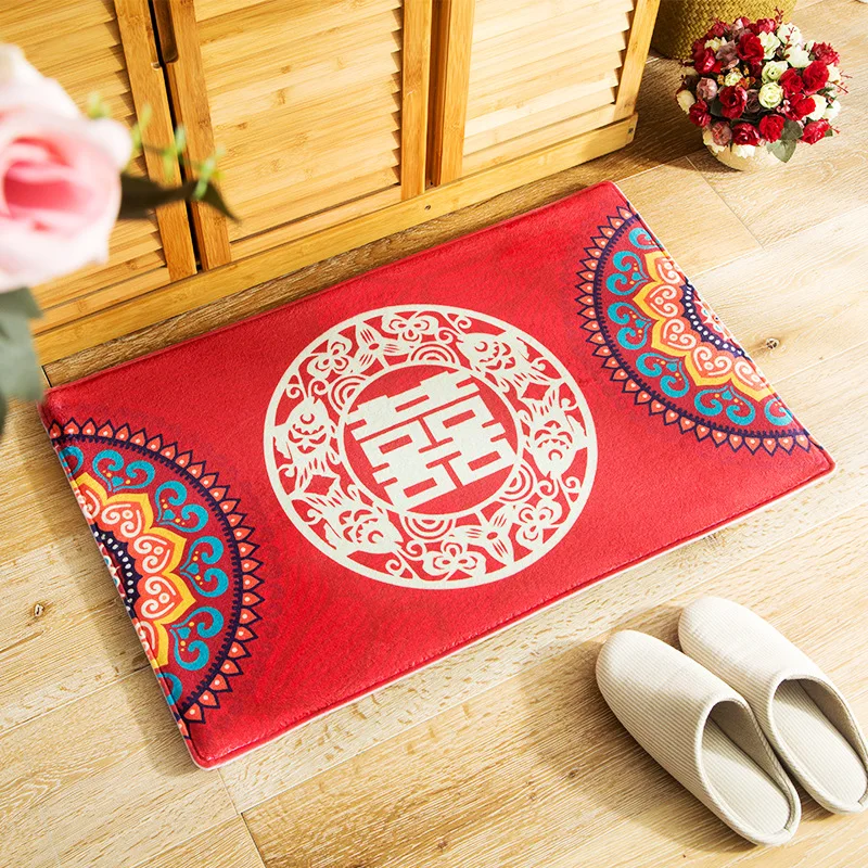 

New Red Antiskid Mat for Kitchen Floor Long Door Mat Joyous Style Kitchen Rug Non-Slip Bathroom Bedside Mats Wedding Decoration