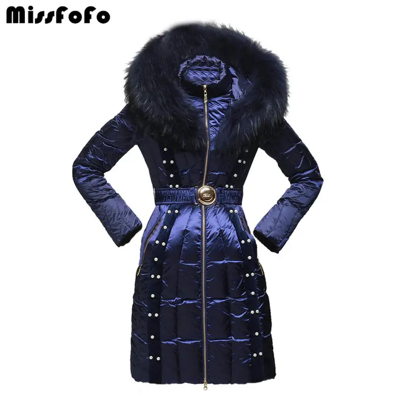 MissFoFo женские пуховые куртки Royalcat пальто Высокое качество натуральный мех енота