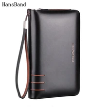 HansBand мужской кошелек из натуральной кожи, большой вместительный кошелек на двойной молнии, повседневный длинный деловой мужской клатч, кошельки, мужской клатч