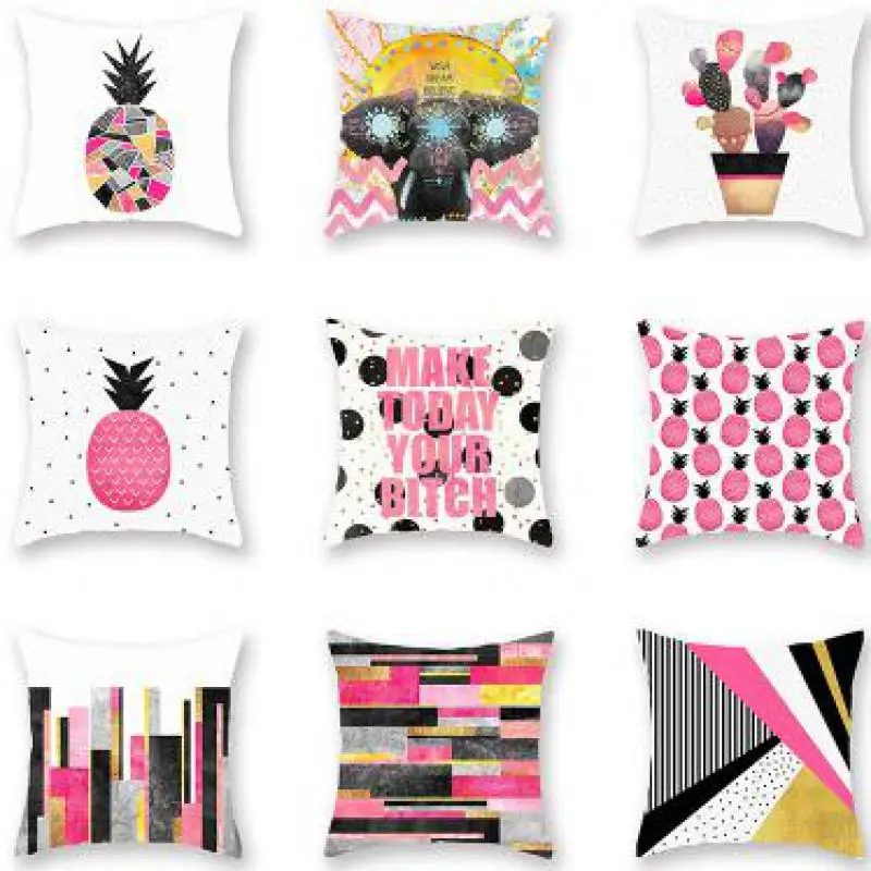 Colorful Geometric Pineapple Decorative Cushion Covers English Cactus Pillow Cases Indian Elephant Pattern For Sofa Car | Дом и сад