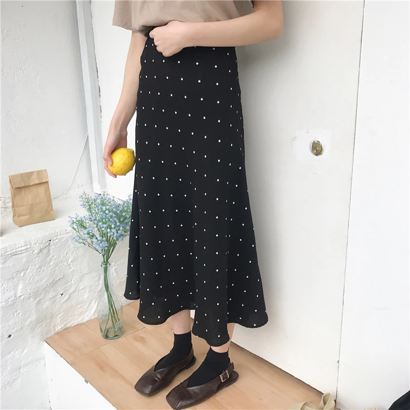 

Summer Polka Dot High Waist Skirt Mermaid Long Skirt Vintage Jupe Longue Falda Larga Saia Longa Gonne Gonna