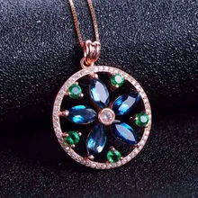 Природный Голубой топаз кулон S925 Серебряный натуральный драгоценный камень кулон Цепочки и ожерелья модный большой элегантный круглый носок женские вечерние ювелирные изделия