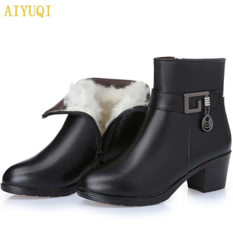 AIYUQI/2019 г. зимние женские ботинки 100% теплые из натуральной кожи с шерстяной