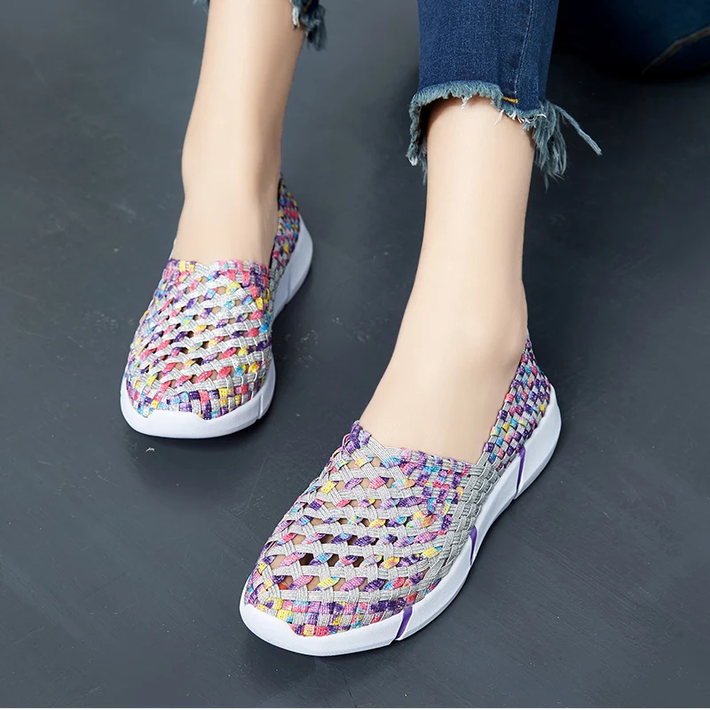 Monridna Womens Weave Shoes 2017 Summer Flat Breathable Colorful Shoes Air Mesh Outdoor Woman Sneakers Female Zapatos Casuales