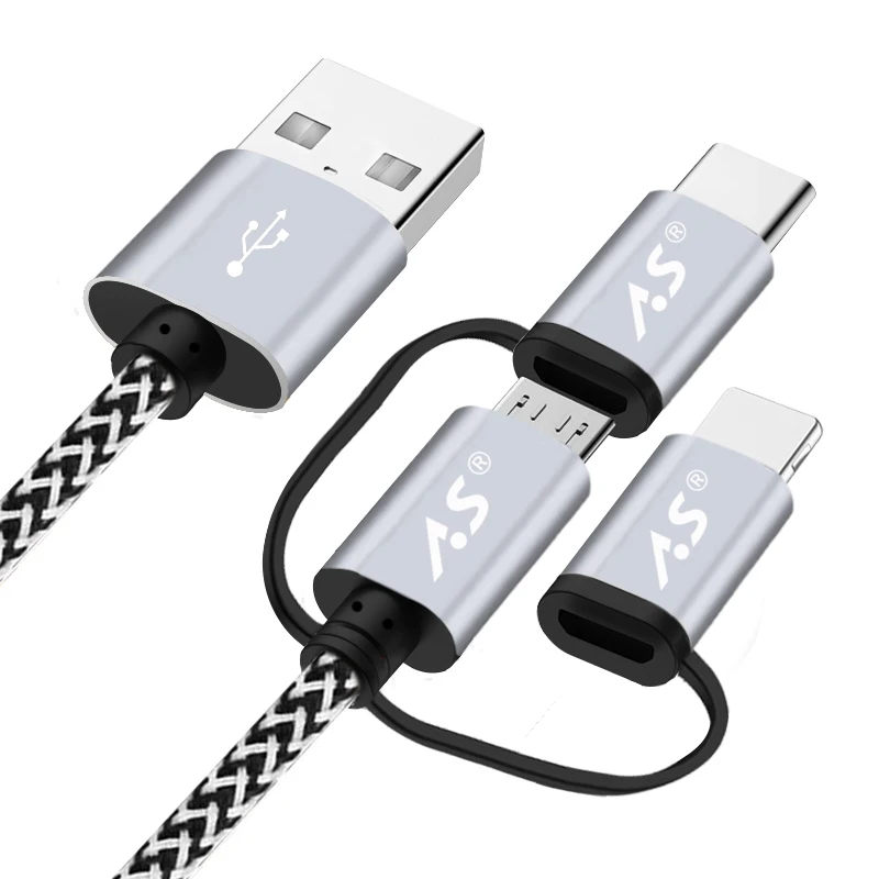 А. С. 3 в 1 USB кабель для iPhone XS X 8 7 6 5 кабель Micro usb type C кабель для samsung S9 S8 кабель для быстрой зарядки 2.4A шнур зарядного устройства - Цвет: 3 IN 1 Cable Silver