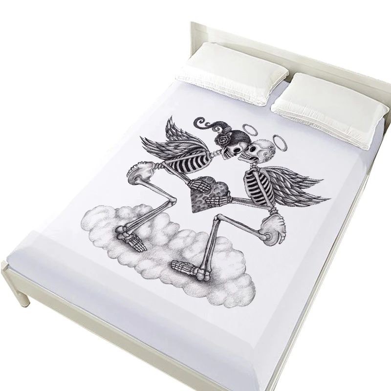3D простыни на резинке кровать, 160x200 простыни, наматрасник для кровати. Постельное белье, постельное белье Mr& Ms Свадебный череп - Цвет: pencil draw 11
