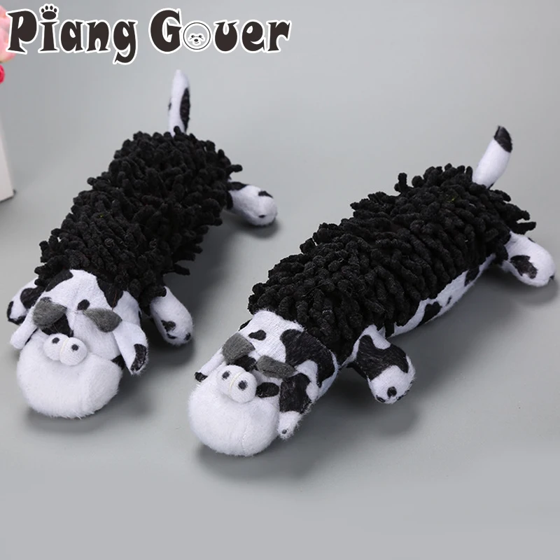 

Dog Toy Mop Cow Shape Sound Squeak Toy Chew Pet Toys Animals Bite Dolls Puppy Funning Playing Toy