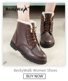 BeckyWalk/обувь зимняя женская обувь сапоги Женские Зимние ботильоны женский теплый плюш стельки на шнуровке Botas Mujer Большие размеры 35–44 WSH2461