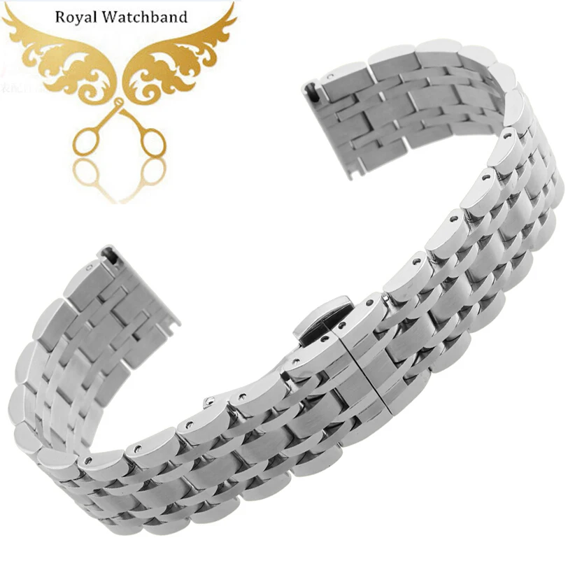 

Watch band 22mm New Mens Silver Brushed Solid Link 316L Stainless Steel Watch Bracelet Butterfly Buckle