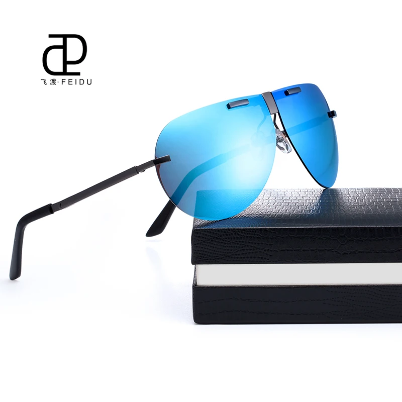 FEIDU Brand Polarized Folding Pilot Sunglasses Men Rimless Retro Sun