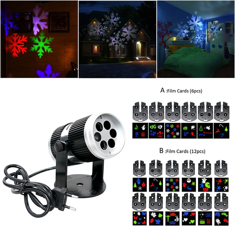 Christmas Snow Laser Projector Outdoor LED Fairy Light Projection 6-12 Film Cards Holidays Wedding Christmas Decoration For Home