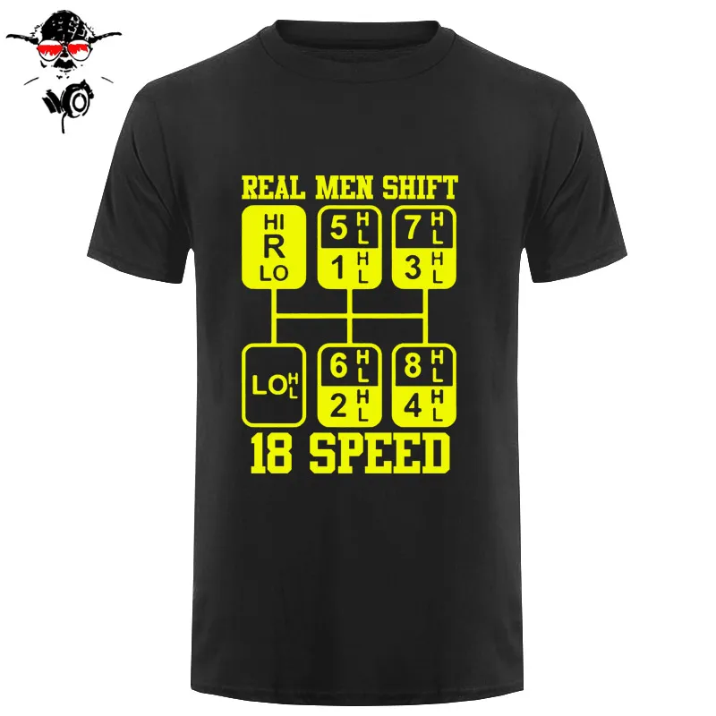 Настоящая мужская 18 скоростная забавная футболка с водителем грузовика, летняя футболка - Цвет: black yellow