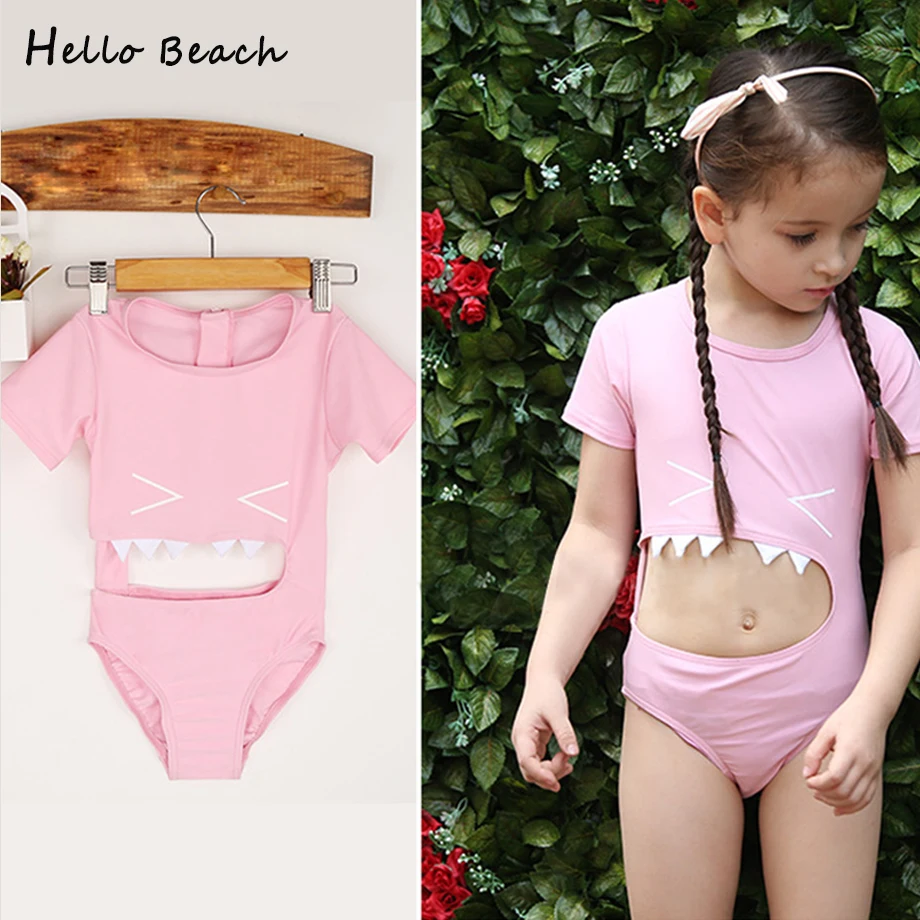 

HELLO BEACH 70-125CM Shark Style children swimming suit girl Child Swimwear BabyOne Piece Swimsuits Kids Bathing Suits With Cap
