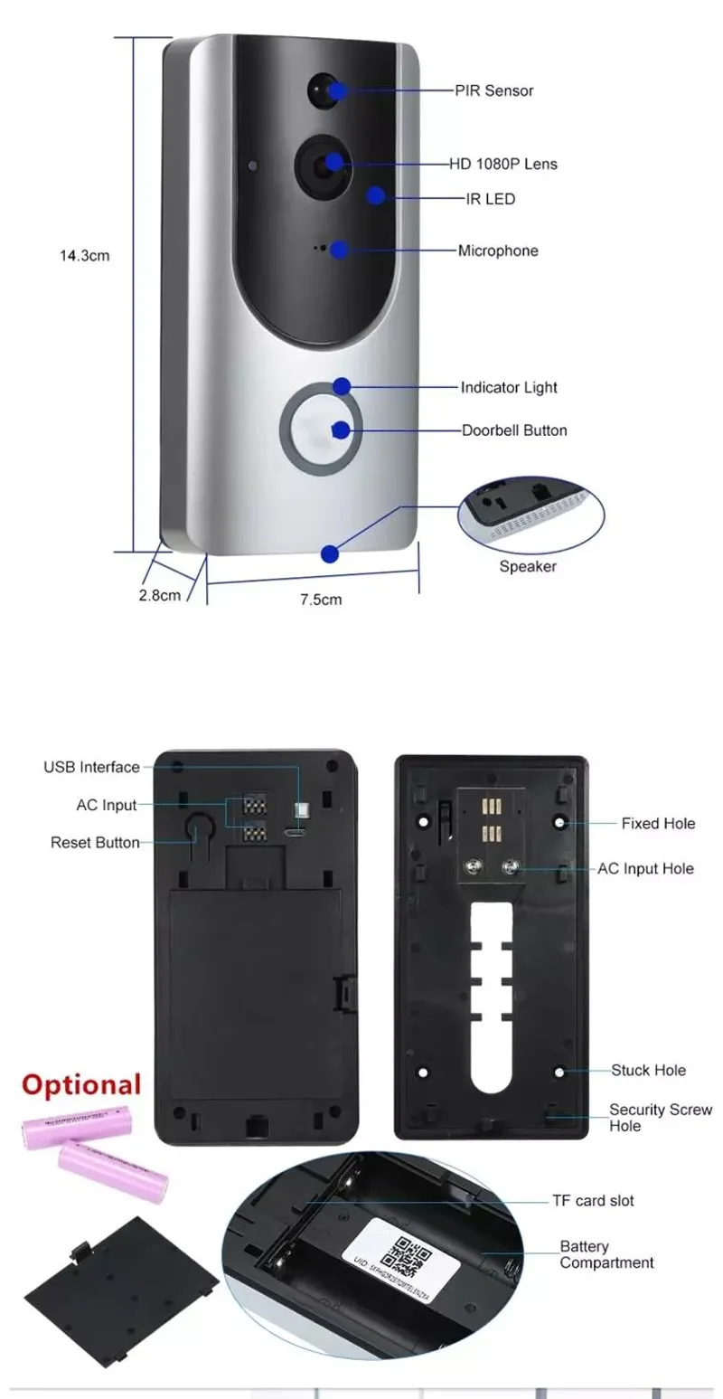 Умный дом Wi-Fi видео дверной звонок беспроводной 720 P HD Кольцо Дверной звонок Camera1.0 MP ночное видение двухстороннее аудио телефон приложение