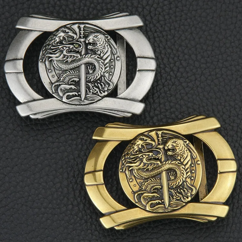 

Belt buckle dragon tiger head retro pattern metal smooth buckle plate buckle fashion trousers / pants belt Christmas gift GG0