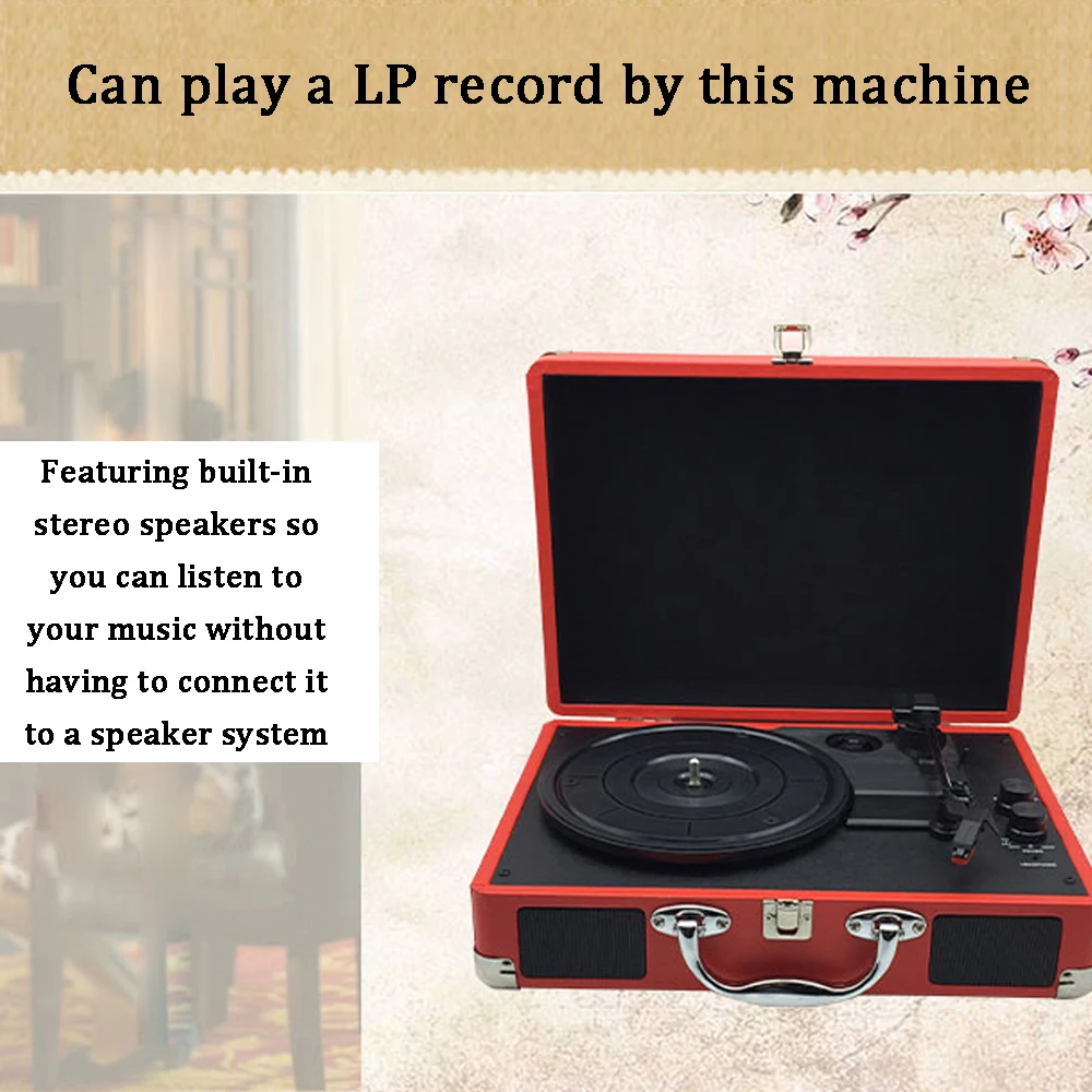 Retro Record Player 33RPM Antique Gramophone Turntable Disc Vinyl Audio 3-Speed Aux-in Line-out USB DC 5V Gramophones