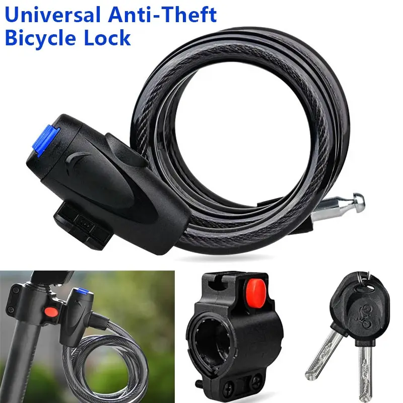 

1m Universal MTB Road Bike Bicycle Motorcycle Cable Lock Anti-Theft with 2 Keys Copper Rope Lock Cycling Security Equipment