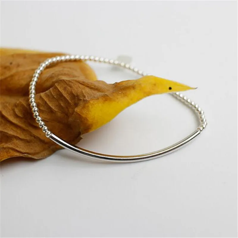 Ying vahine 925 пробы серебряные ювелирные изделия ручной работы 2 мм круглые бусины трубы эластичный браслет pulseras mujer