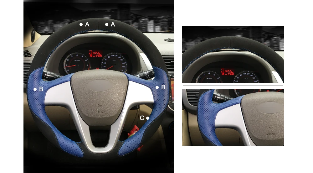 MEWANT синий черный замшевый чехол рулевого колеса автомобиля для hyundai Solaris(RU) 2010- Verna 2010- i20 2009