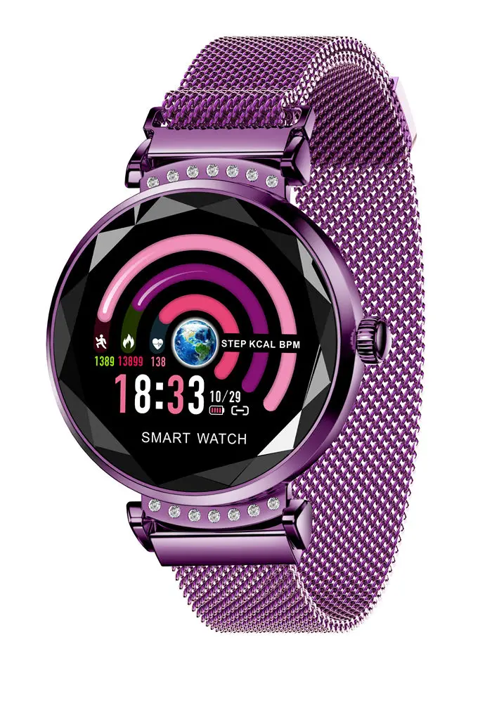 OGEDA новое поступление H2 Модные Смарт-часы для женщин Прекрасный браслет монитор сердечного ритма мониторинг сна подключение IOS Android - Цвет: purple