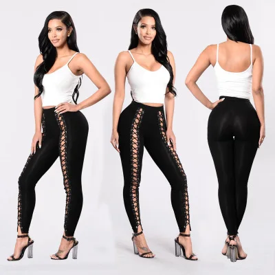 

Gothic Leggings Pants Bandage Women Spring Black Slim Lace-Up Streetwear Skinny Fashion Sexy Casual Harajuku Goth Pants