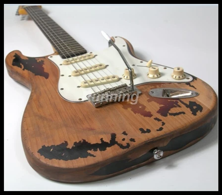 

Heavy Relic Electric Guitar Tremolo Bridge Sunburst Color Alder Body Nitrolacquer Stain Finish 100% Handmade Vintage Tuner White