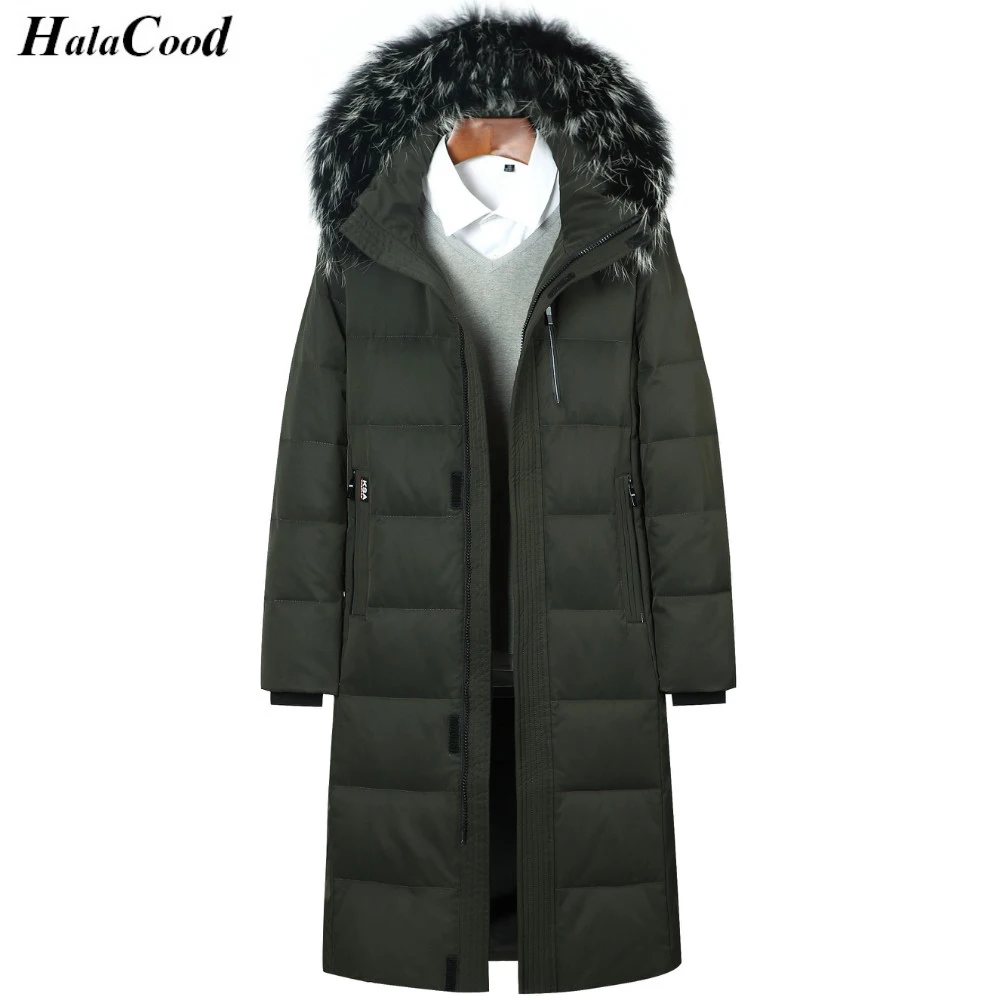 

Men's Duck Down Jacket Long Coat Plus Size Winter White Duck Down Jackets Zipper Coat Natural fur collar Warm Clothing Overcoat