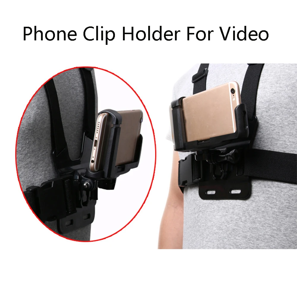 

For Sports Skiing Hiking Compatible With Selfie Stick Adjustable Chest Strap Mount Phone Clip Holder For IPhone Samsung Huawei