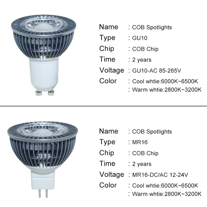 COB светодиодный GU10 Светодиодный прожектор 85-265 в MR16 Светодиодный 12 в 24 в 7 Вт реальная мощность алюминиевый рассеивающий тепло прожектор Bombillas Ampoule домашнее освещение