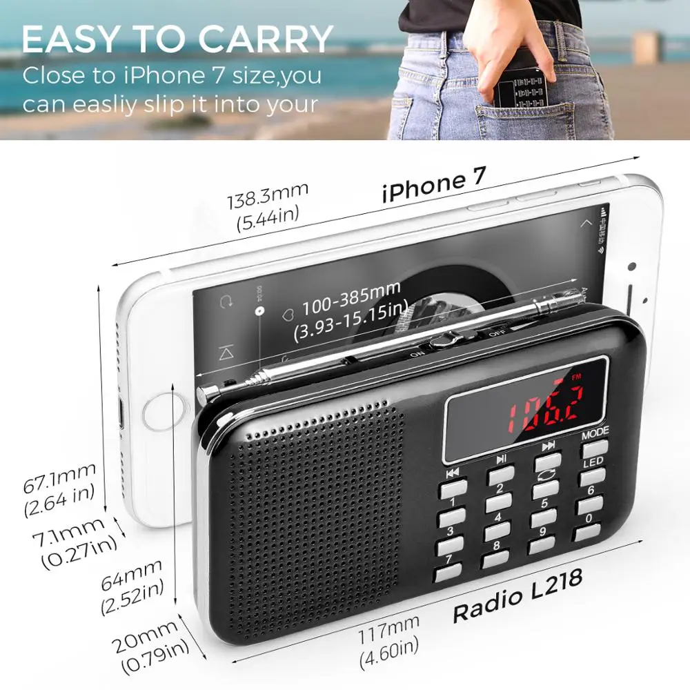 Мини fm радиоприемник PRUNUS AM/fm/SD карта mp3 плеер динамик USB /AUX портативный аварийный