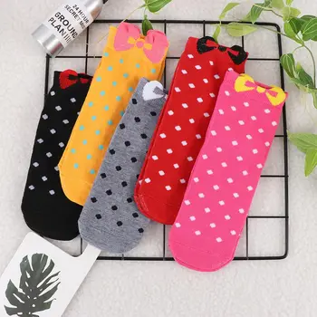 

1Pair Female Socks High Quality Top Fashion Rushed New Winter Warm Candy Color Dot Bow Cute Cotton 3d Womens Summer Sock
