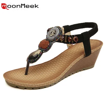 

MoonMeek 2020 woman sandals wedges shoes Agate beads elegant party shoes fashion ethnic style summer shoes comfortable
