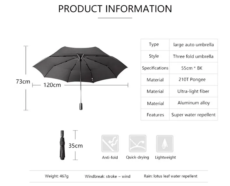 Качественный автоматический зонт для мужчин, большой размер, складной, ветрозащитный, бизнес, гольф, дождь, женский, для улицы, сильный,, мужской зонт
