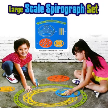 

Large Spirograph Drawing toys set 9 stencils and 3 chalk Creative Draw Spiral Design,Outdoor Educational toys For children
