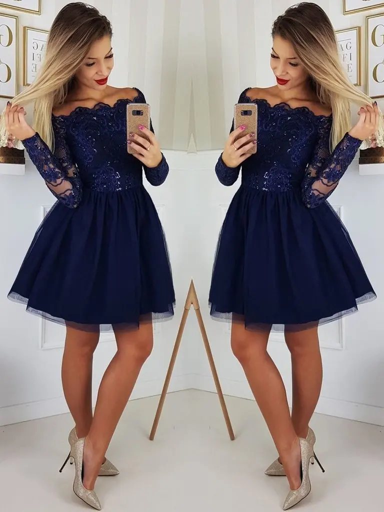 blue formal dress with sleeves