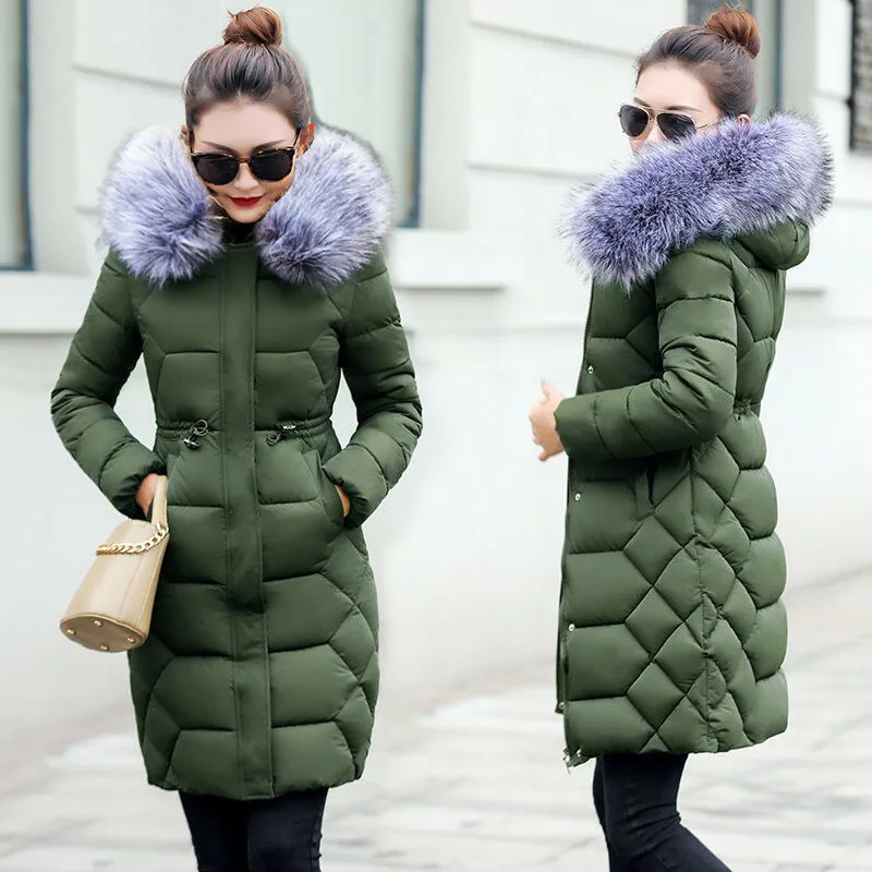 

Big fur winter coat thickened parka women stitching slim long winter coat down cotton ladies down parka down jacket women 2019
