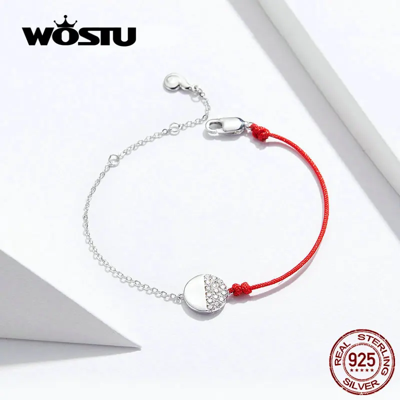 

WOSTU Colors Matching Double Chain Bracelet 100% 925 Sterling Silver Red & Silver Color Adjustable Bracelets For Women FNB020