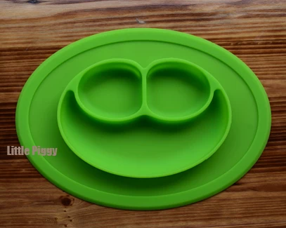 Детская силиконовая обучающая тарелка, посуда для кормления детей, набор посуды на присоске, служебные коврики, подстилка для младенцев, оригинальная посуда, поднос - Цвет: Small green