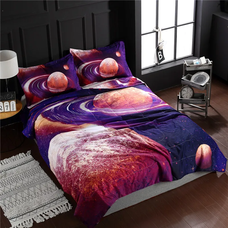 

Polyester Fabric Comforter Quilt Sets Queen Size Full Filling Duvet Starry Sky Printed King Light Soft Blanket with Pillowcase